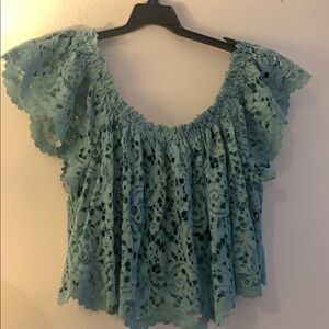 Green Flutter Sleeve Ruffled Blouse